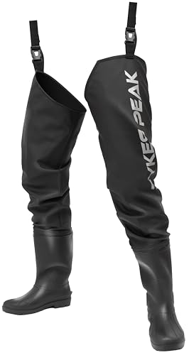 

PYKES PEAK Hip Waders for Fishing and Working [Easy to Put on/Thigh, Breathable, Non-Stick Interior, Waterproof PVC, 5 Sizes Available] Hip (Thigh) Wa