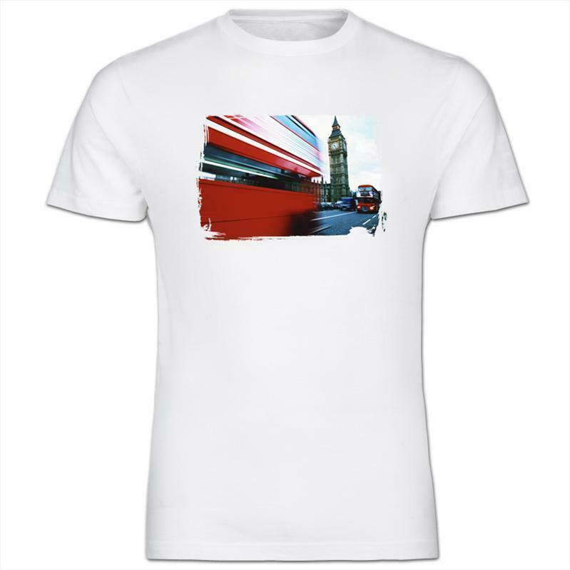 Red London Double Decker Bus In Big Ben Mens Cotton T-Shirt XXXXL