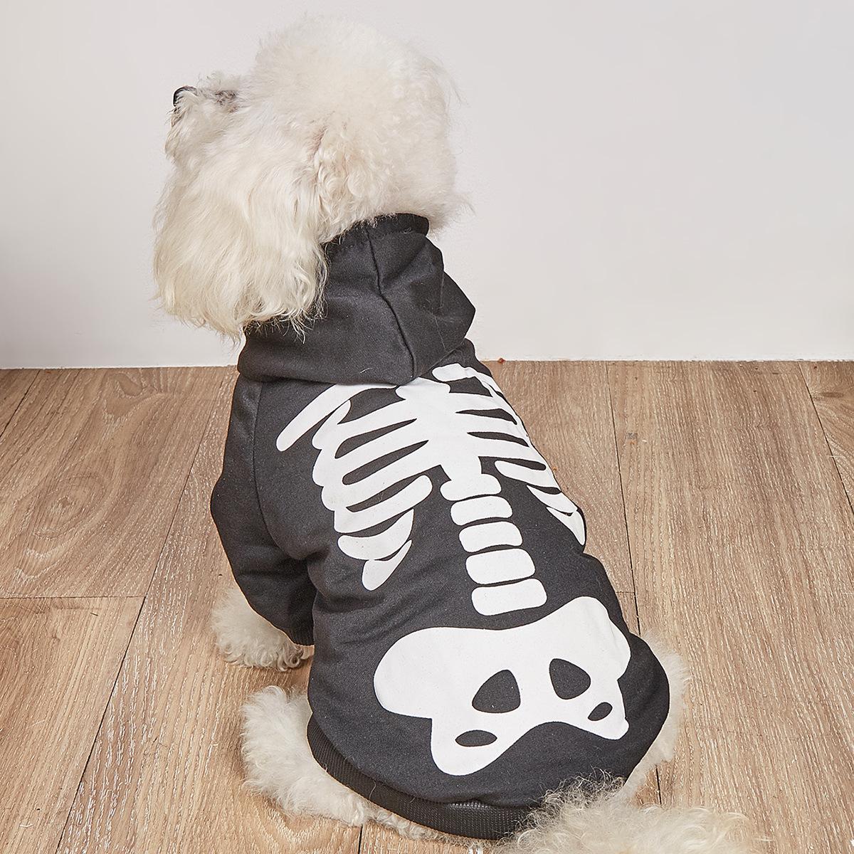 

Толстовка с изображением собаки на Хэллоуин через границу: Дизайн черепа и тыквы для маленьких собак (Тедди и Пудель) - Одежда для домашних животных без капюшона. S (for 1-3 jin)