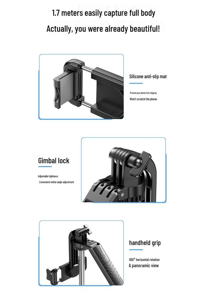Bluetooth Selfie Stick & Tripod for Live Streaming and Photography Stabilization.