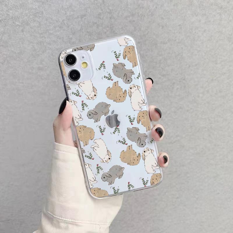 Cartoon Cute Rabbit Animal Clear Phone Case for Iphone 7 8 Plus SE 2020 11 12 13 Pro Max X XS MAX XR Back Soft Transparent Cover