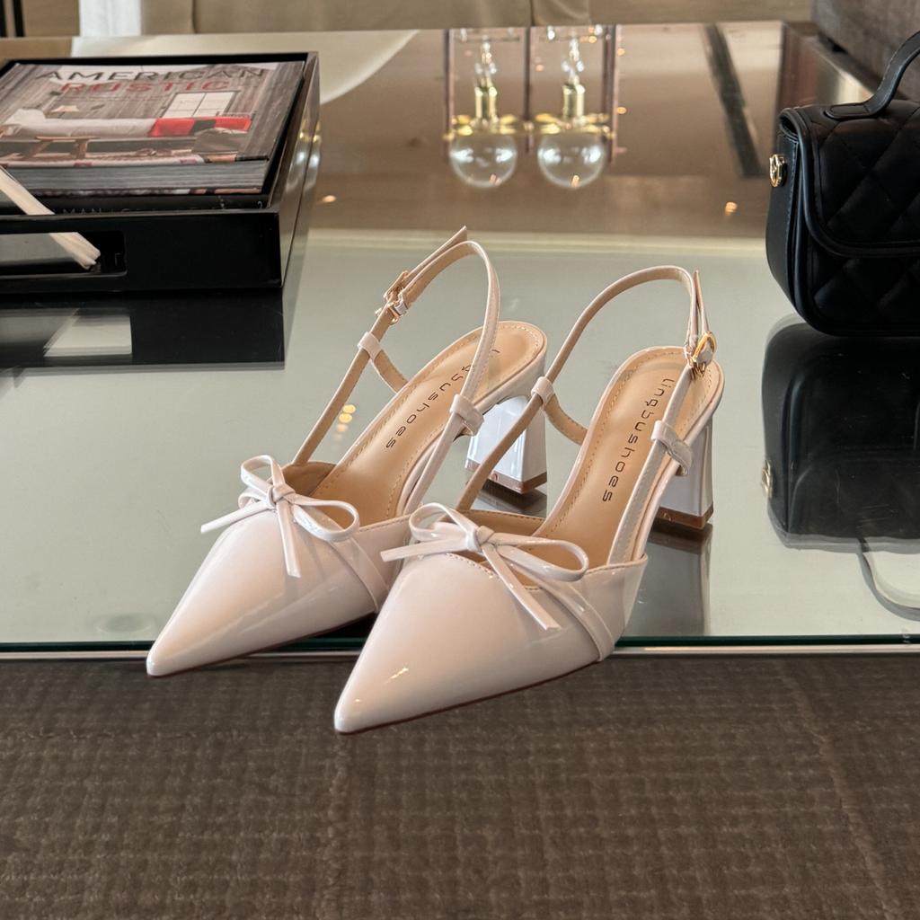 2025 Summer New Arrival Sweet Elegant Sandal Women Bow High Heels Pointed Toe Women's Sandals Metal Buckle Trim Sandal