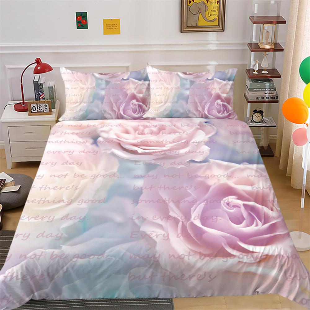 3D Flowers Printing Comforter Cover Set Twin Size Polyester Bedspreads Girl Luxury Soft Home Bedclothes