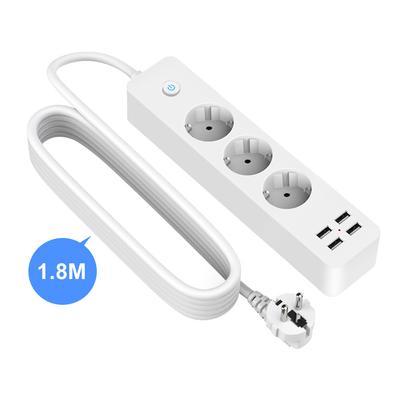 Priză cu fir, cablu de 1,8 m, 3 mufe, 4 porturi USB de încărcare rapidă - Priză albă 2000W 10A Priză standard european