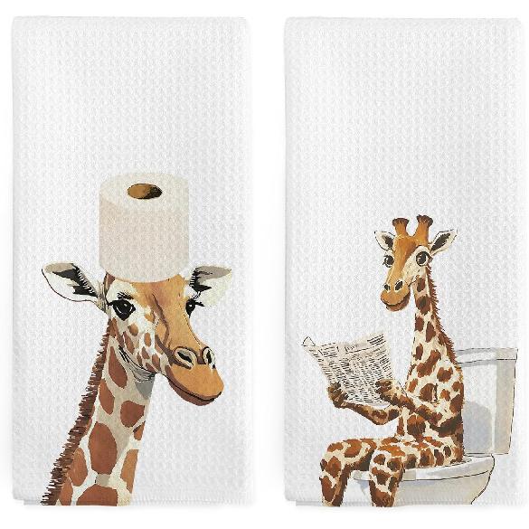 

Милые полотенца для рук с кроликом, набор из 2 шт., для ванной комнаты, забавный декор для детской, кухонные полотенца, полотенце для туалета, подарки для любителей пасхального кролика жирафовый