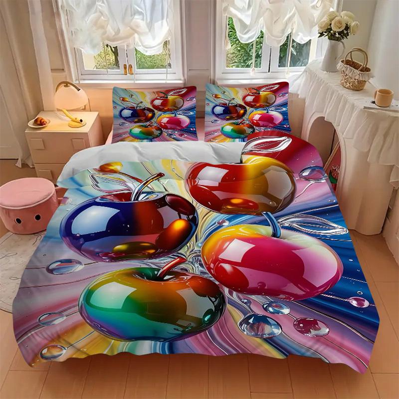3pcs Colorful Fruit Bedding Set - Includes One Quilt Cover and Two Pillowcases (No Core) - Home Decor, Festival Gift, Polyester Fabric, Anim