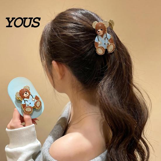 Cartoon Bear Hair Claw Claw, Medium Size Metal Gripper with Anti-Slip Teeth, Medical Professional Style Clip Design Shark for Medium-Long