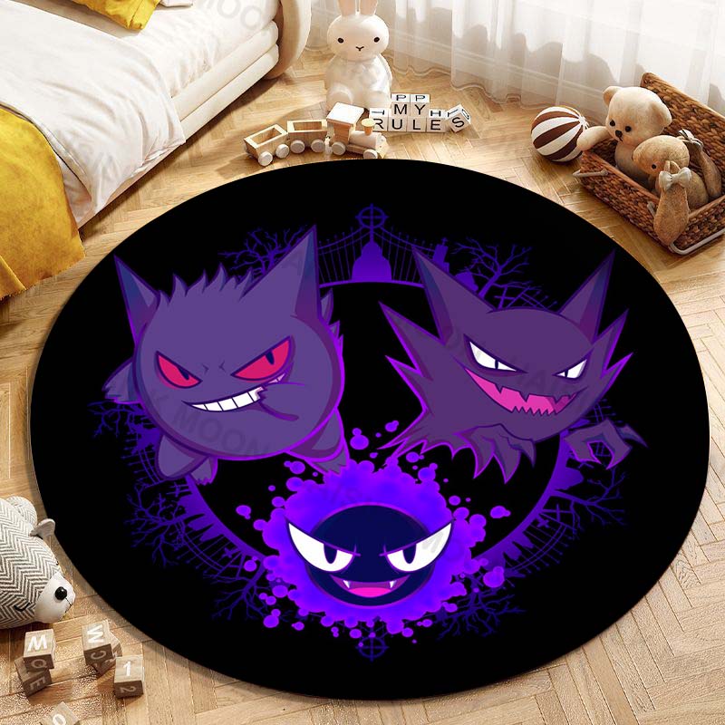 5 Sizes Pokemon Gengar Printing Round Carpet Living Room Bedroom Table and Chair Sofa Decorative Carpet and Rug Play Mat Gift