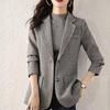 Dame High-End Grå Dressjakke: 2025 Vår Koreansk Stil Casual Liten Blazer