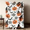2026 New Arrivals Flannel Blanket with Pumpkin Lantern Bats And Witch Hat & Spider Pattern On White Background Soft Comfortable Mi