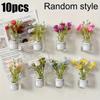 10Pcs Miniature Dollhouse Plant Flowers, 1:12 Tiny Small Glow In The Dark Glass Vase Flowers Plant House Decor, Faux Flower Model Dollhouse Decoration