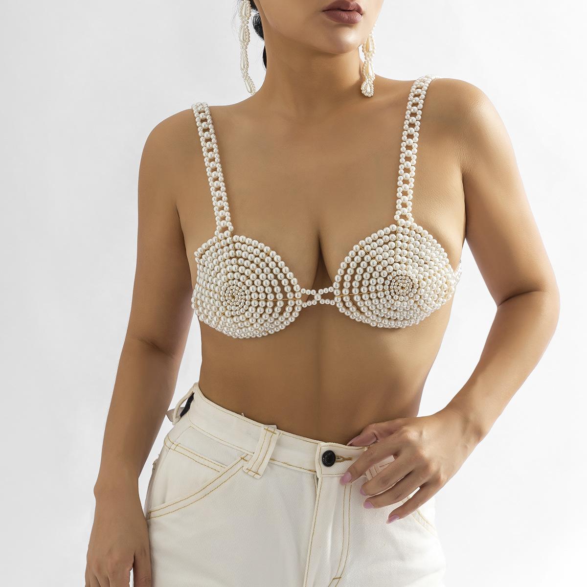 Sexy Pure Style Imitation Pearl Bikini Breast Chain Female, Fashion Trend Round Bead Body Chain