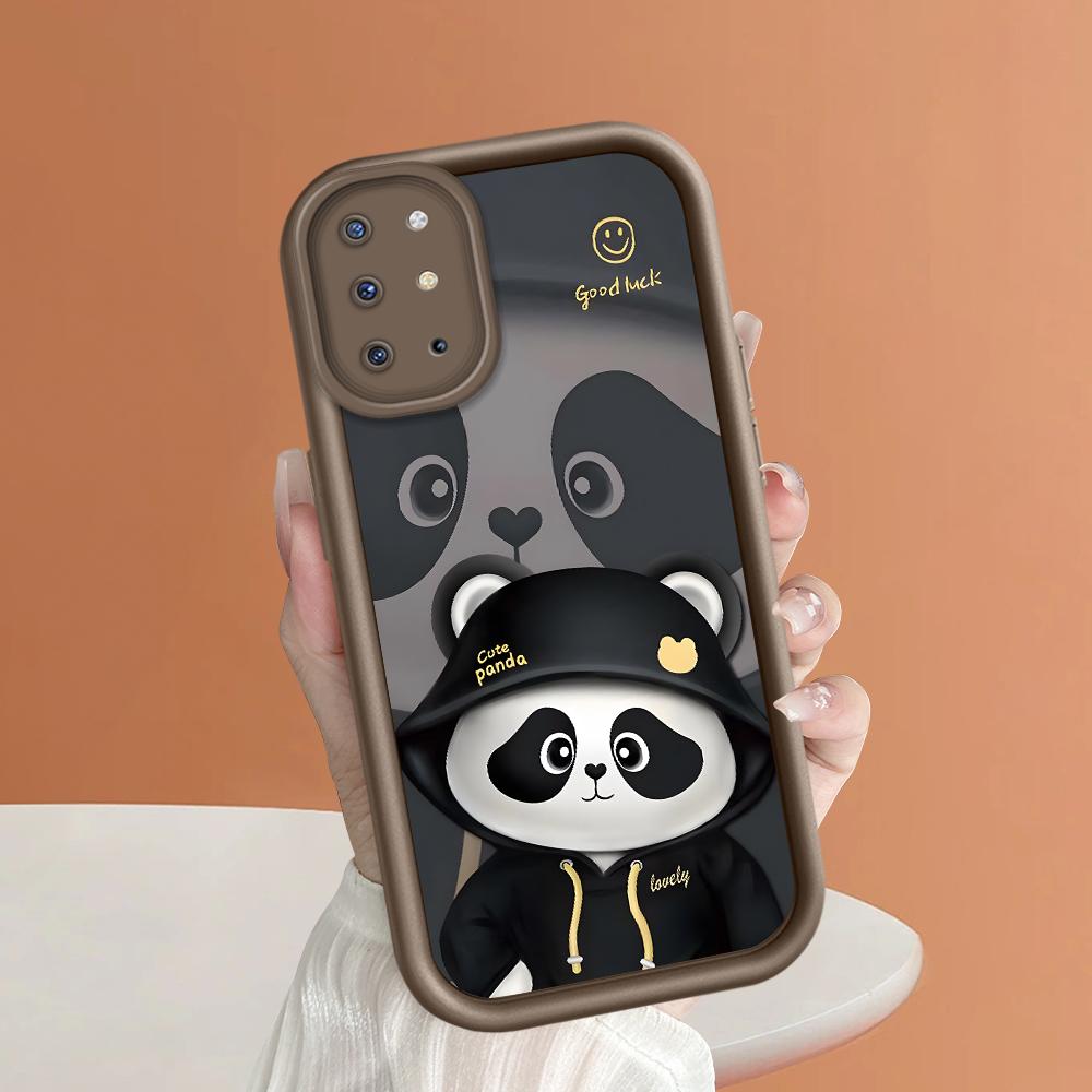 Capa de silicone macio com estampa de panda fofo para OPPO A38 A18 A57s A57 A60 Reno11 F Reno12 FS Moto G10 G20 G30 G22 Realme C53 C63 Capa protetora de lente completa com lente completa