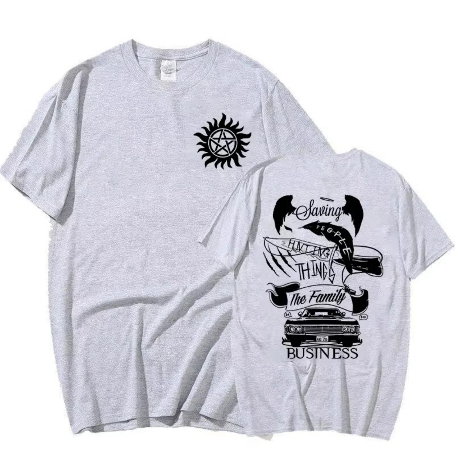 

Смешные футболки с принтами по сериалу «Сверхъестественное» Модные женские мужские летние футболки Унисекс Повседневные с коротким рукавом С круглым вырезом Топы Футболки S чёрный