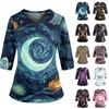 Women's Uniform with V-Neck and Pockets, Side Slit, Three-Quarter Sleeves, Halloween Print
