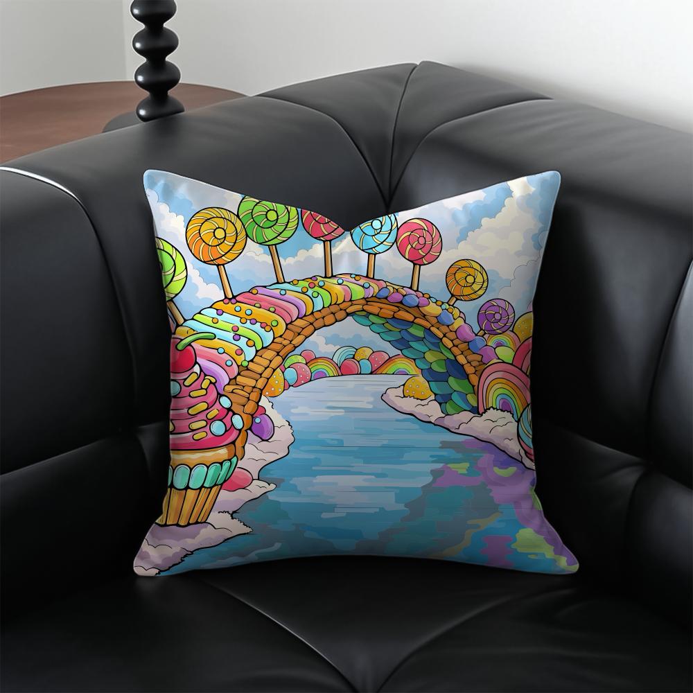 Sweet Candy Pillow Girly Cushion Cover Pillow Case Anti-Dustmite Invisible Zipper Silky Plush Cushion