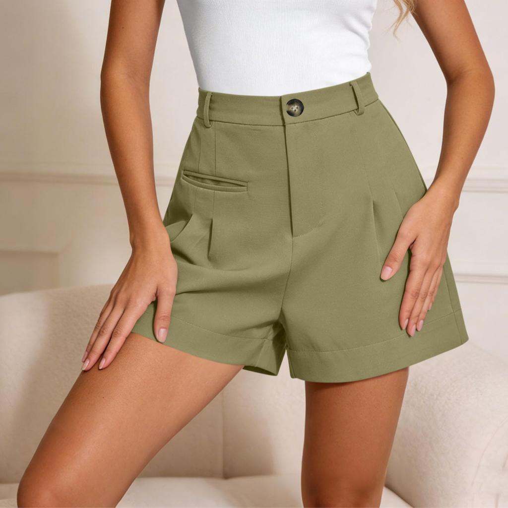 Womens  Casual Button Shorts Front Short Pants Wide Leg Short With Pockets