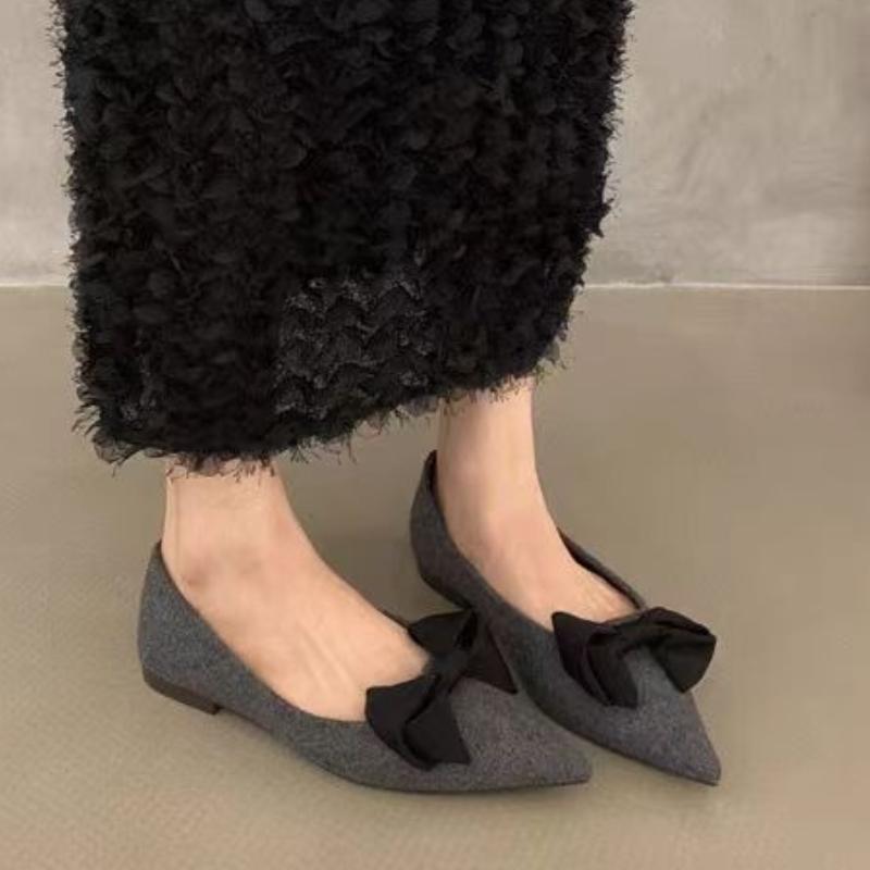 

Женские туфли на плоской подошве Весна Новые Остроносые С мелким вырезом Замшевые С бантом-бабочкой Мягкая подошва Противоскользящие Износостойкие Одинарные туфли 35 серый