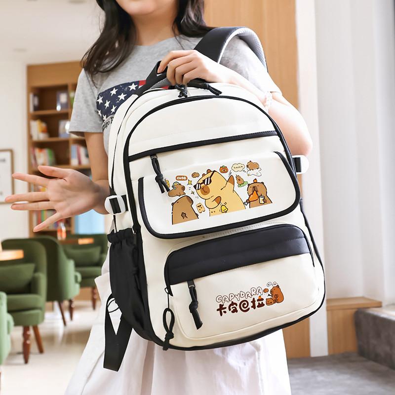 Capybara Kids Backpack With Cartoon Pattern And Lightweight Oxford Fabric For School Use