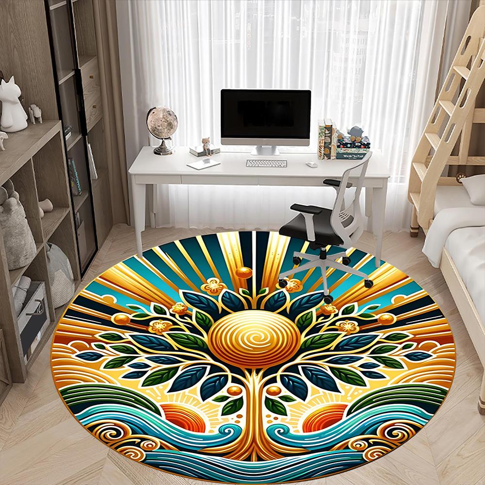 1pc Golden Tree of Life Chair Carpet for Office, Soft Comfortable Mat For Office, Living Room, Bedroom, Machine Washable Carpet Yy251112208