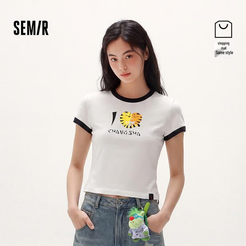 Semir Women s Short Sleeve Colorblock Graphic Tee L