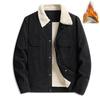 Manteau en velours côtelé pour homme avec haut en velours d'automne et d'hiver, col en cuir d'agneau, veste décontractée chaude