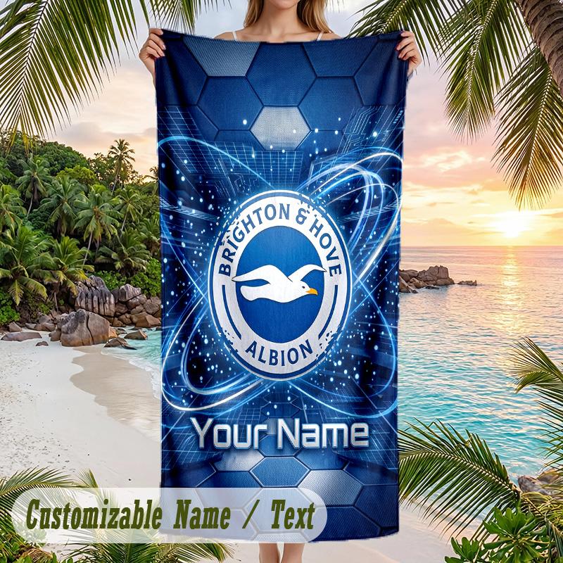 Beach Towel Brighton & Hove Albion Football Print Custom Name Text Soft Towel for Swimming Pool