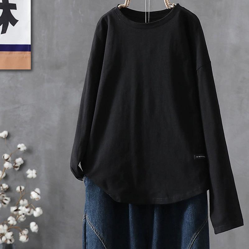 Women's Solid Color Long Sleeved T-shirt for Women's Design Sense Spring and Autumn Fashion Top Base Shirt