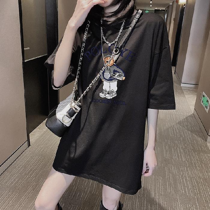 [Rear Bag Collar] Cotton Short-sleeved T-shirt Women's Medium and Long Large Size Loose 2025 New Summer