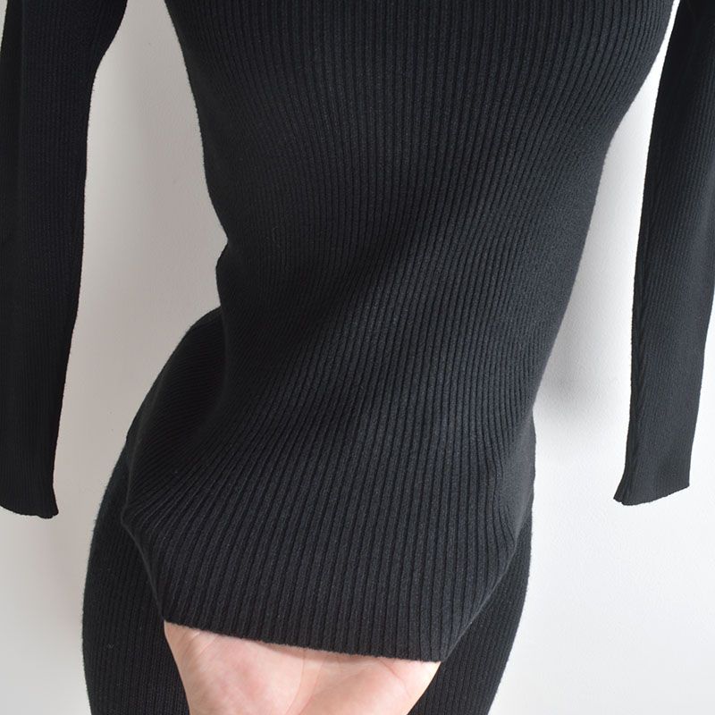 Stylish Sexy Hollow-out Halter Knitting Bottoming Shirt for Women Spring & Fall New Arrival Silm Slim Looking All-Matching Long Sleeve Top
