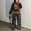 Tuta pantalone con maglione girocollo a fantasia stampata con lettere da donna, nuova tendenza autunno e inverno, tuta casual alla moda