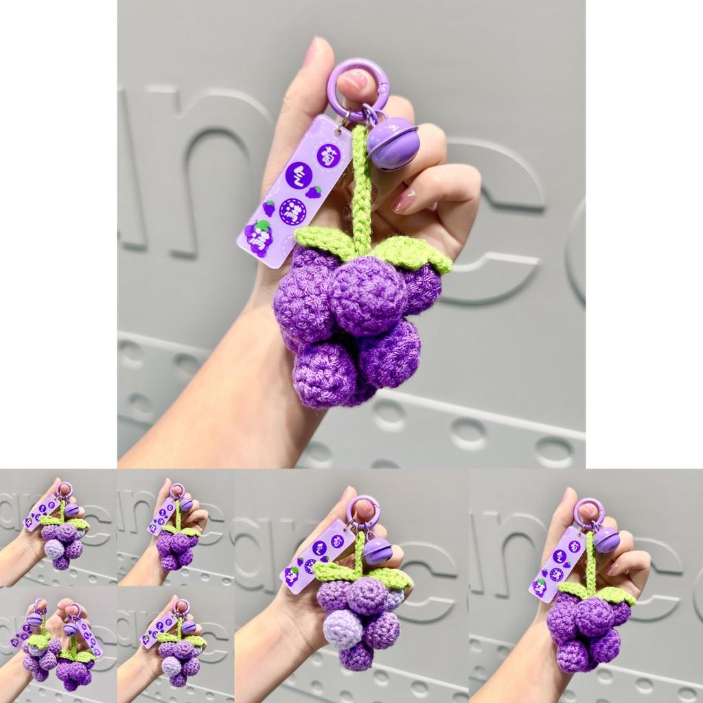 Handmade Crochet Grape Keychain Charm In Half-ripe And Fully-ripe Purple Yarn