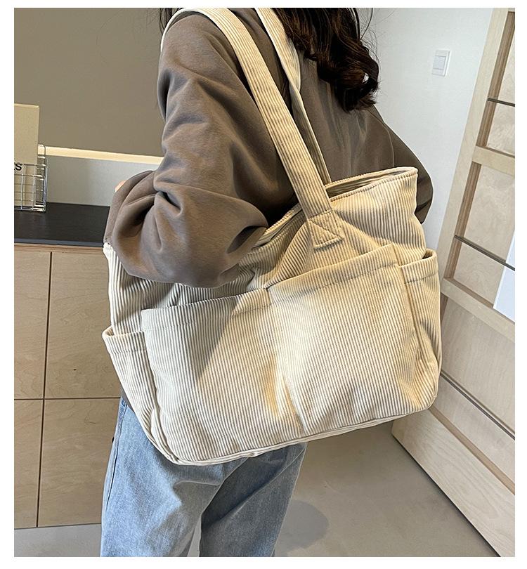 Large Capacity Corduroy Canvas Tote & Crossbody Handbag for Women - Versatile, Fashionable, High-End Shoulder Bag for Commute