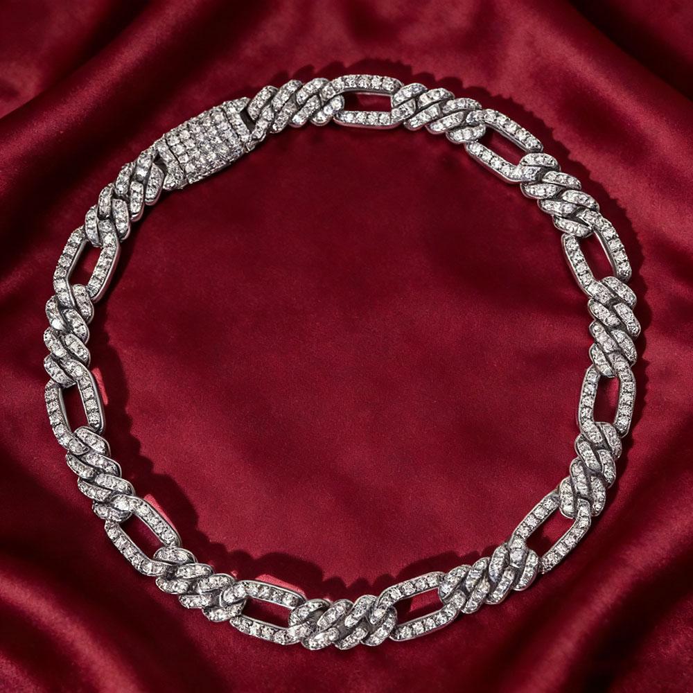 

HHIOK Advanced 7mm Hip Hop Jewelry 18K Gold Plated Brass Iced Zircon Figaro Cubic Zirconia Cuban Chain Necklace Jewelry 7in 17.78cm Bracelet&Silver Color