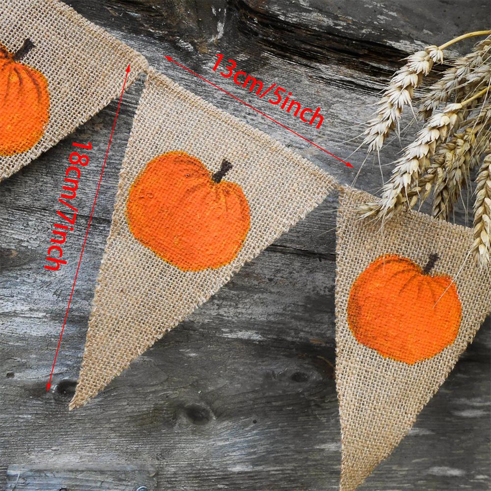 Thanksgiving Banner Fall Rustic Burlap Banner Halloween Party Home Decoration Pumpkin Bunting Backdrop Autumn Decor Supplies