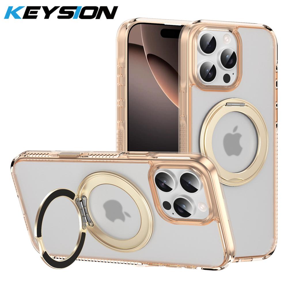 

KEYSION Чехол с кнопкой сенсорного управления камерой для iPhone 16 Pro Max 16 Plus для MagSafe 360 Магнитное кольцо Беспроводная зарядка Матовый прозрачный чехол for iPhone 16 Pro Max золотой