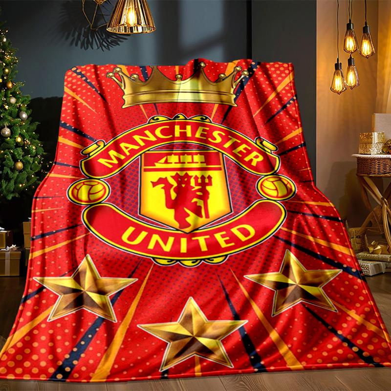 Coperta con stemma del Manchester United Coperta in flanella da esterno per campeggio, escursionismo, feste in giardino, essenziale per picnic, regalo per famiglia e amici