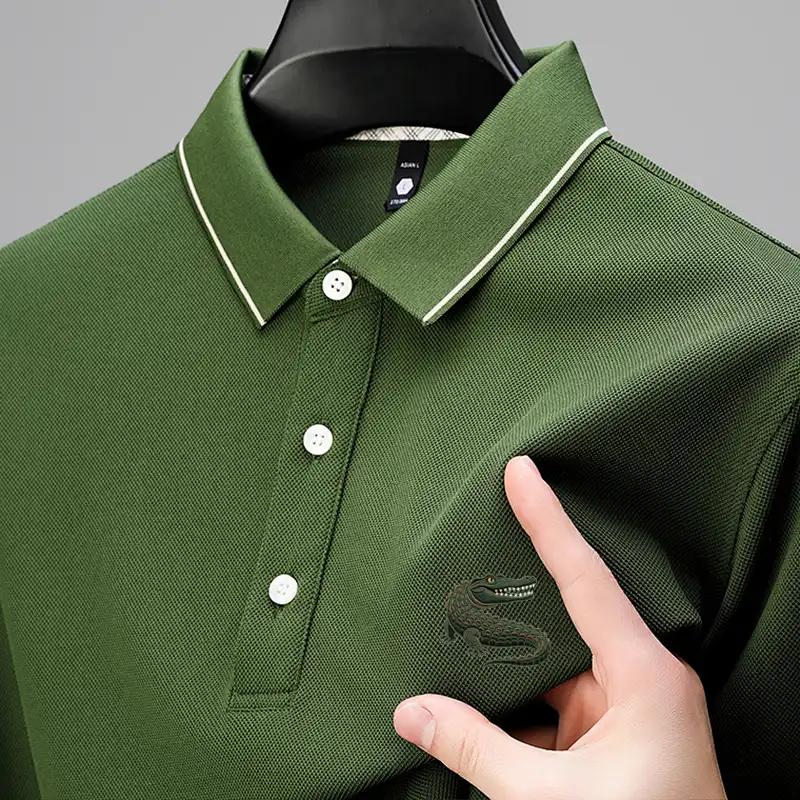 Men's Korean-Style Pullover Solid Color Polo Shirt Casual Lapel Embroidery Short-Sleeve Top