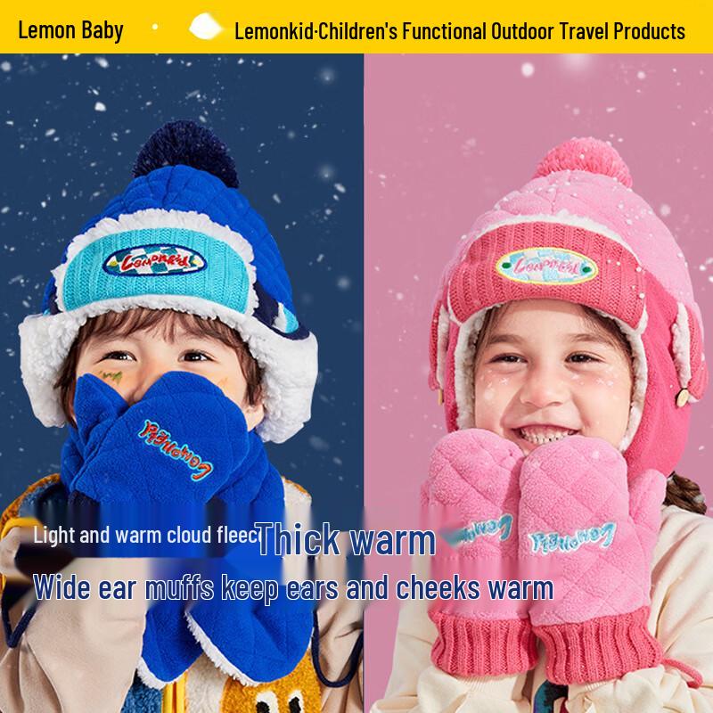 Lemon Baby Cartoon Embroidered Plush Earflap Winter Hat for Kids 1-3 Years