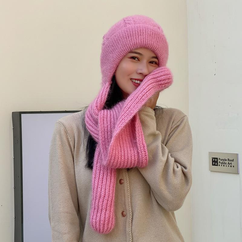 Women's Hat Scarf Combo Knitted Hats Versatile for Autumn and Winter Outdoor New Winter Knitted Hats