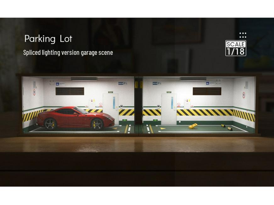 1:18 Scale Wooden Parking Garage Model with Dust Cover - DIY Scene for Adults
