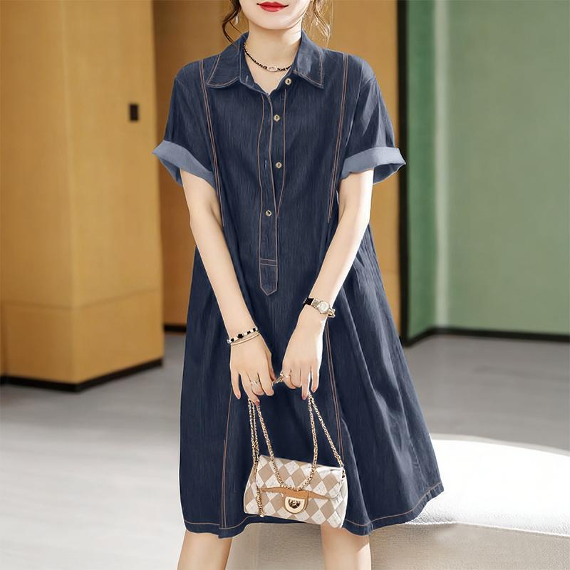 

ZANZEA Women Casual Turn Down Collar Solid Color Half Sleeve Loose Shirt Dress S темно-синий