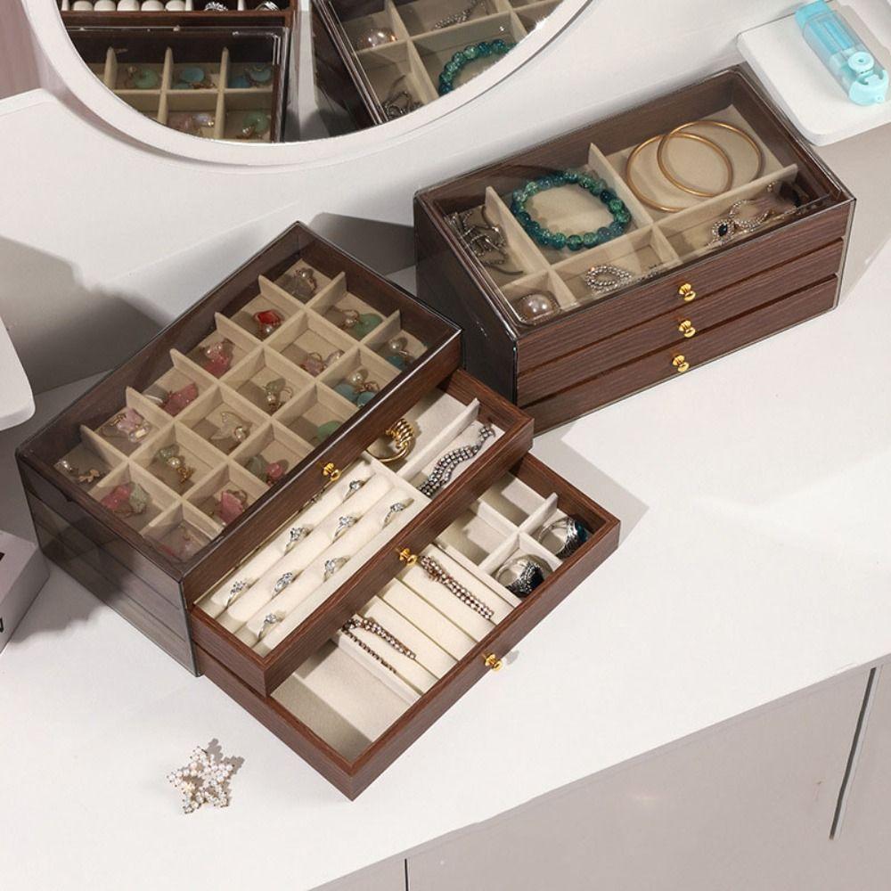 Transparent Window Wooden Jewelry Box Rings Necklace Jewelry Storage Case  Vacation