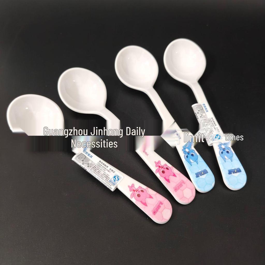 Cartoon Melamine Baby Spoon - Self-Feeding, Long Handle, Plastic Soup & Porridge Spoon for Kids