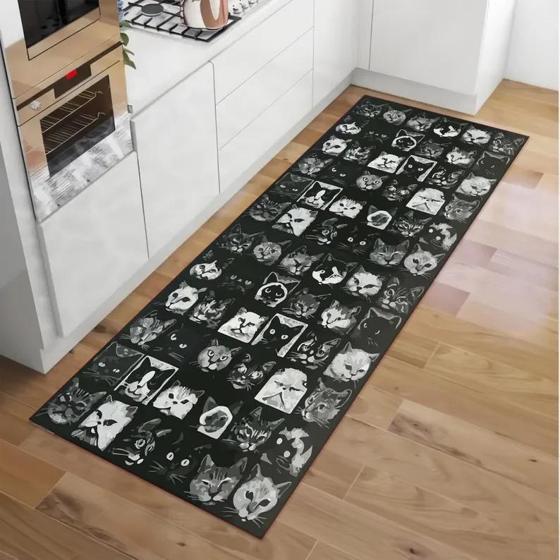 Lodestar Unisex Black Cat Runner Rug Washable Non-Slip Hallway Decor Living Room Corridor Carpets