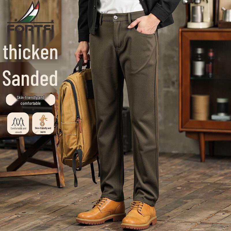 Futting Men s Thickened Brushed Elastic Straight-Leg Pants 34