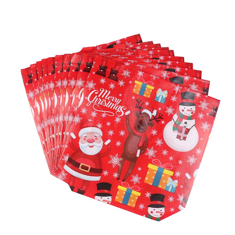 10Pcs Tote Bags Santa Elk Snowflake Tote Bags Thickened Non-Woven Printed Waterproof Bags Christmas Gift Decoration Bags