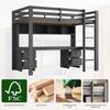 Hochbett 90x200cm Kinderbett Schreibtisch Schubladen Lagerregal Lattenrost Hohes Geländer Stabile Treppe Jugendliche Erwachsene Schlafsaal Grau