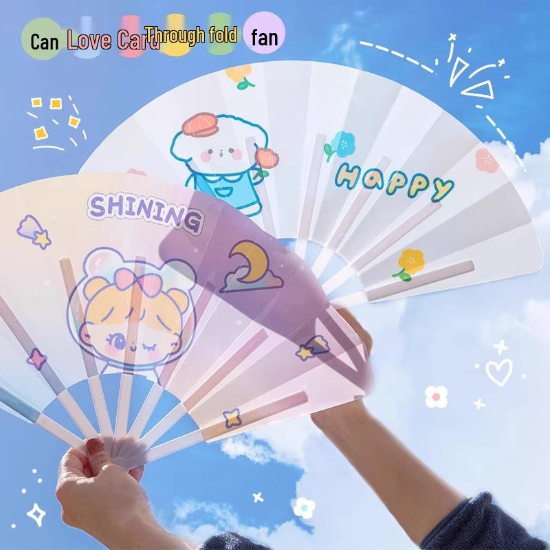 Portable Cartoon Folding Fan for Kids: Handheld, Seven-Fold Plastic Fan - Perfect Summer Gift