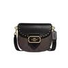 Morgan 20 Classic Old Flower Printed Buckle Flip Closure Rivet Decoration Cow Leather Crossbody Bag Small Size Women's Brown and Black